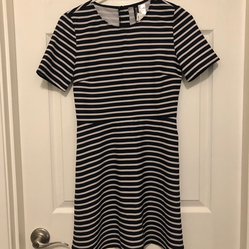 H&M black and white stripe mini dress, new with tags